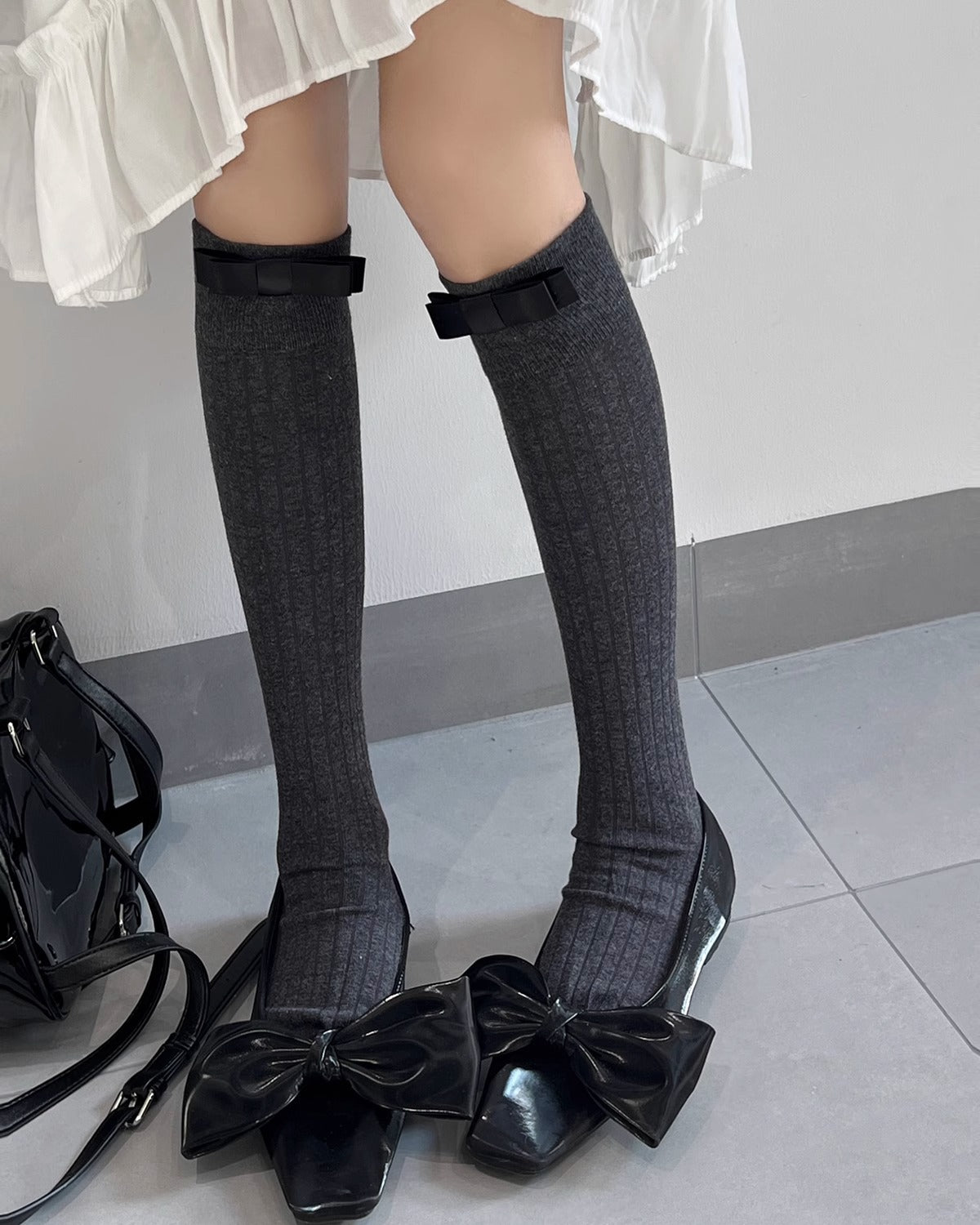 Angel Bow Socks - Petite (Short) | Blanc White