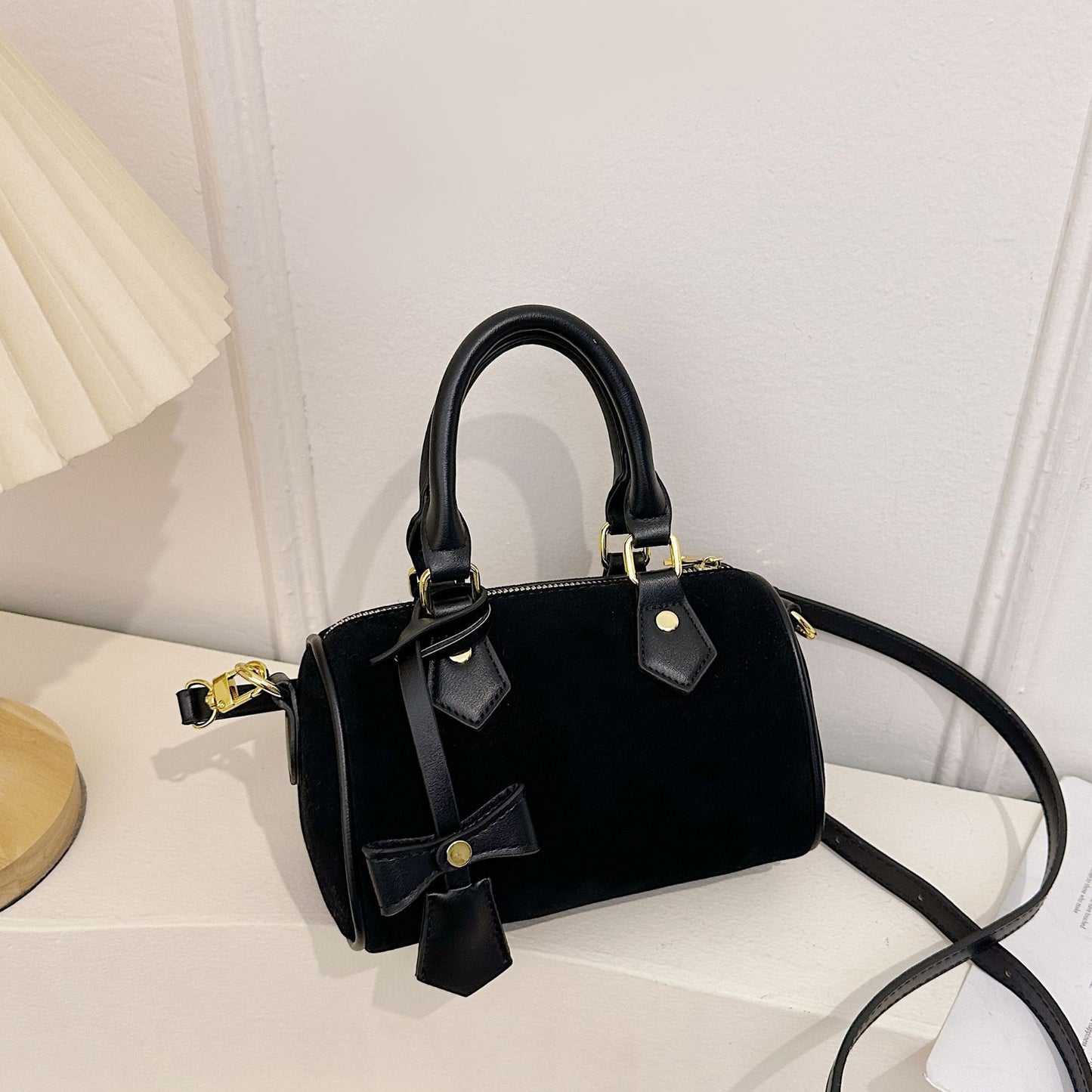 Bow Suede Boston Bag