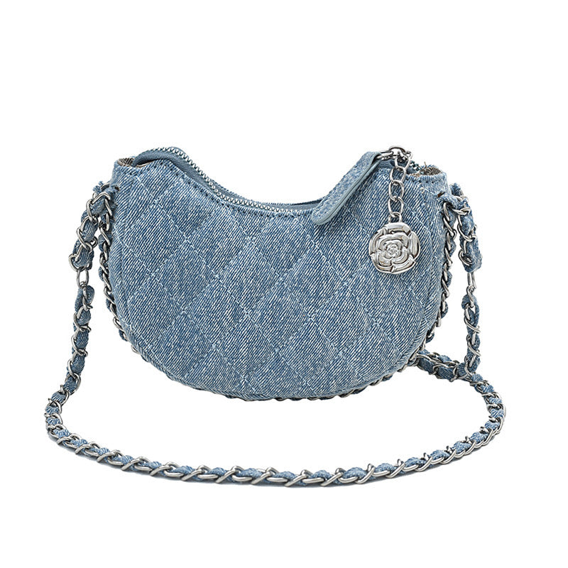 Denim Crescent Moon Bag