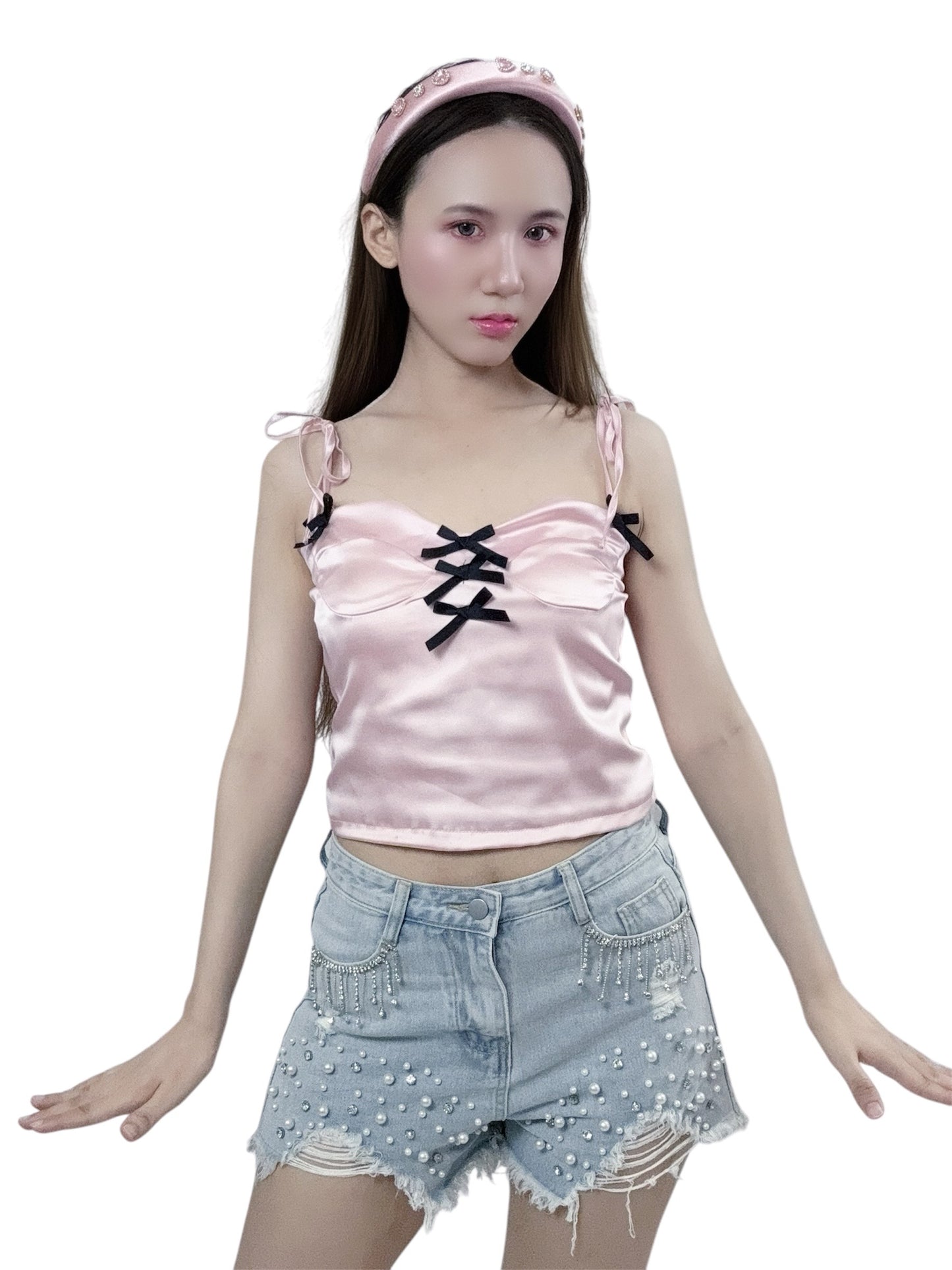 Diamond Heart Satin Headband