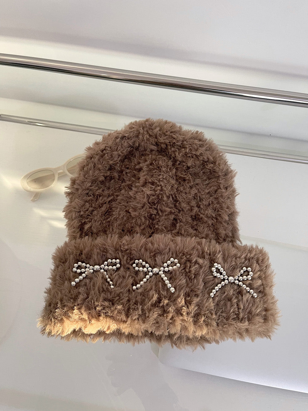 Metallic Ribbons Fur Beanie