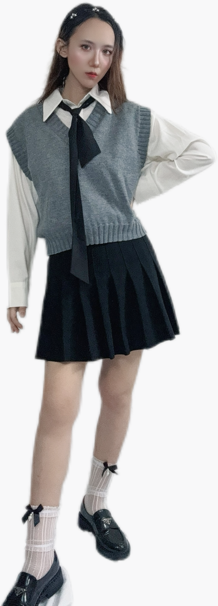 "Grey Classic Preppy Knit Vest with timeless style"