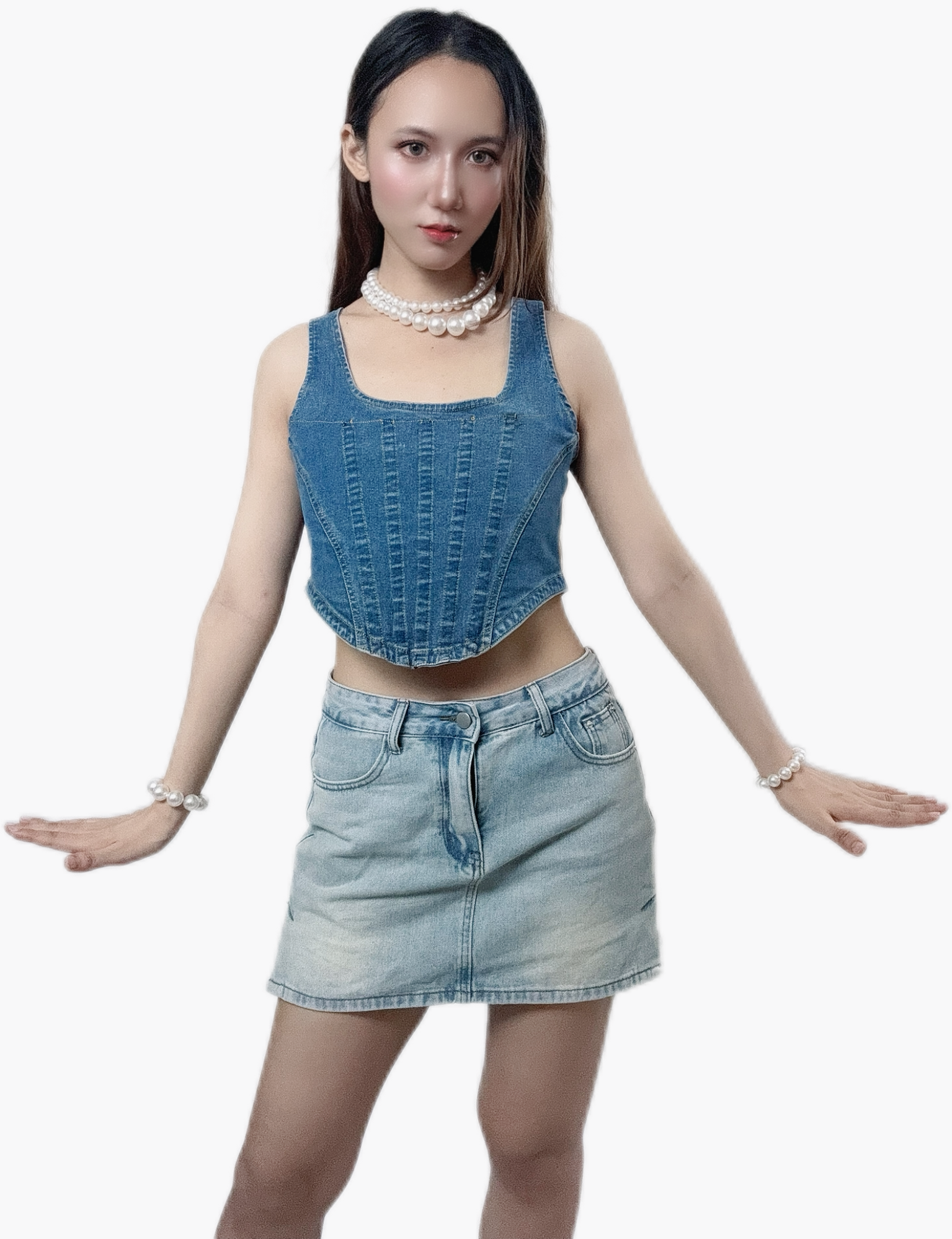 "Light Blue Classic Denim Skirt with timeless design"