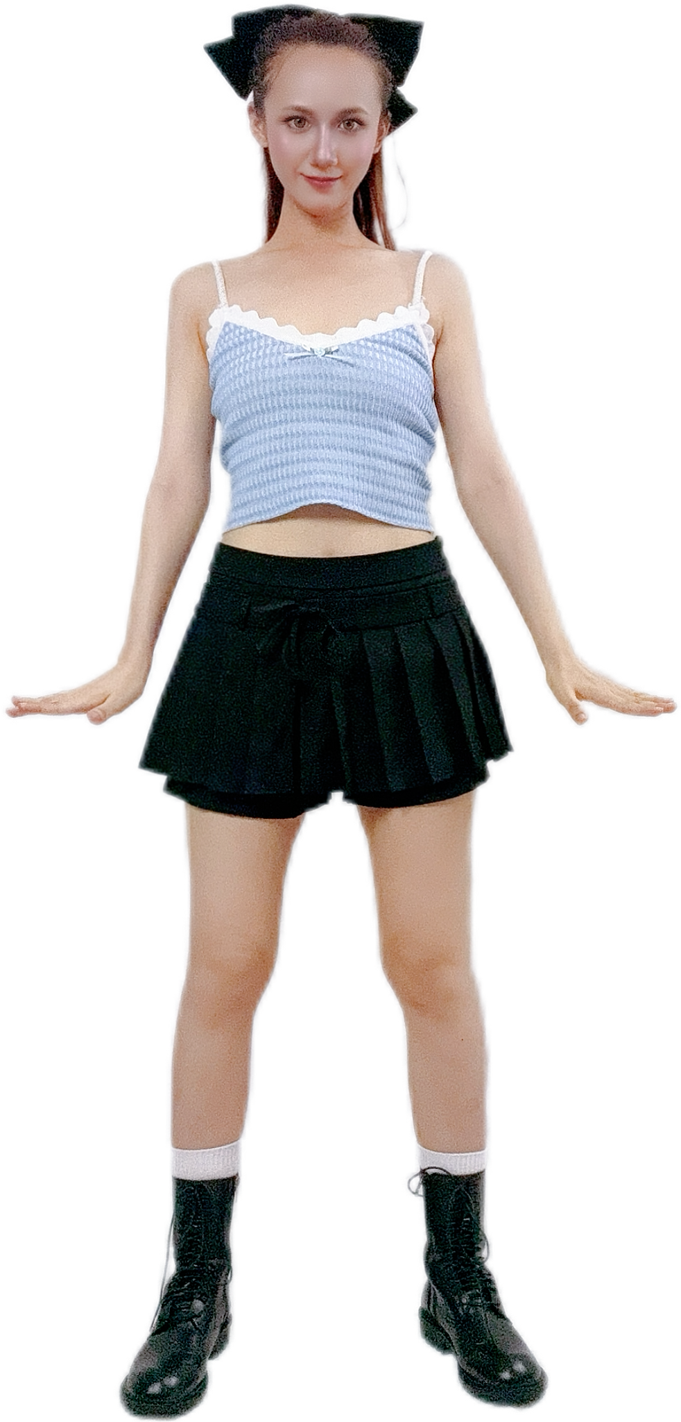 "Black Chic Pleated Bow Shorts with stylish pleats"