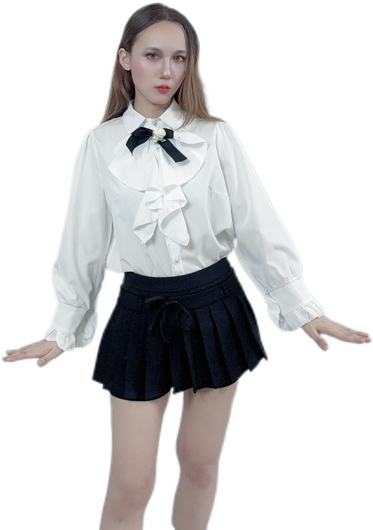 "Rose Pearl Bow Shirt with elegant pearl design"