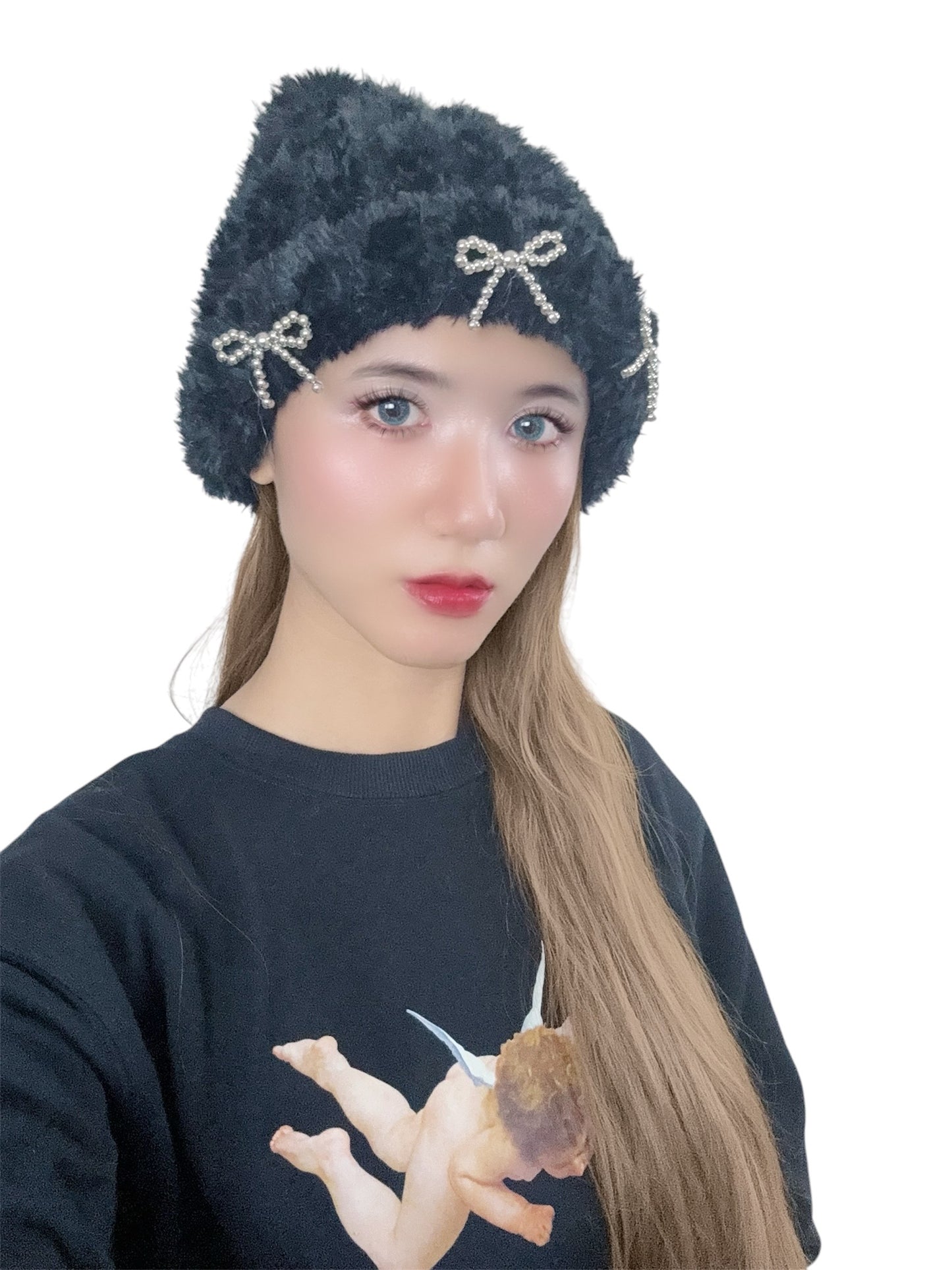 Metallic Ribbons Fur Beanie