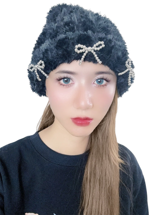 Metallic Ribbons Fur Beanie