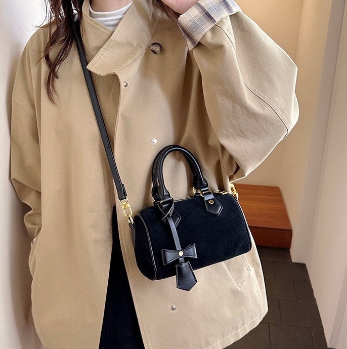 Bow Suede Boston Bag