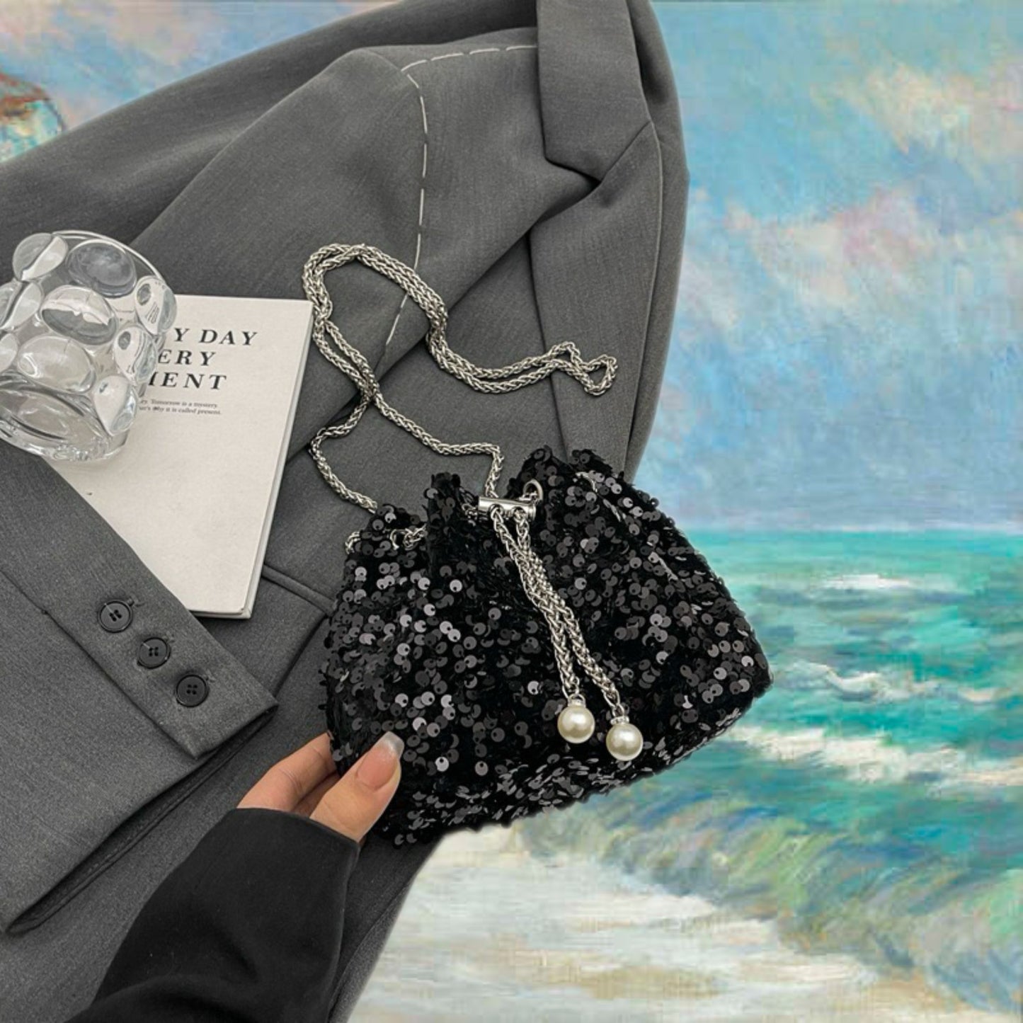 Sequin Glimmer Bucket Bag