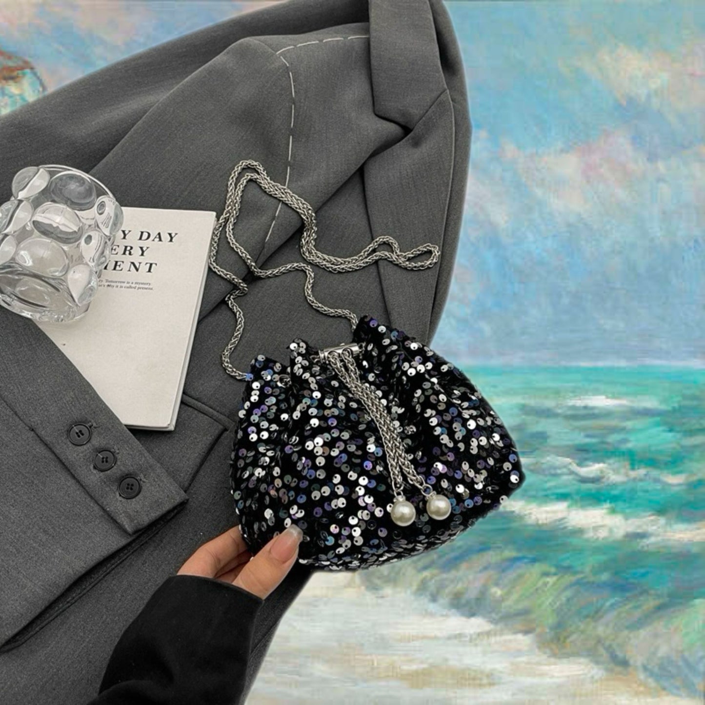 Sequin Glimmer Bucket Bag