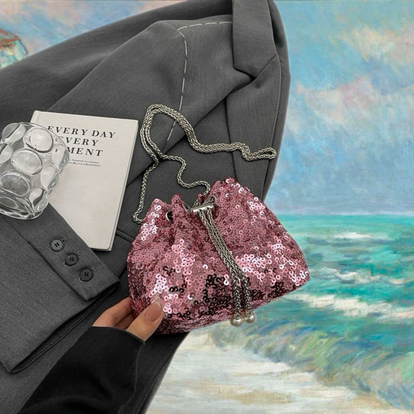 Sequin Glimmer Bucket Bag