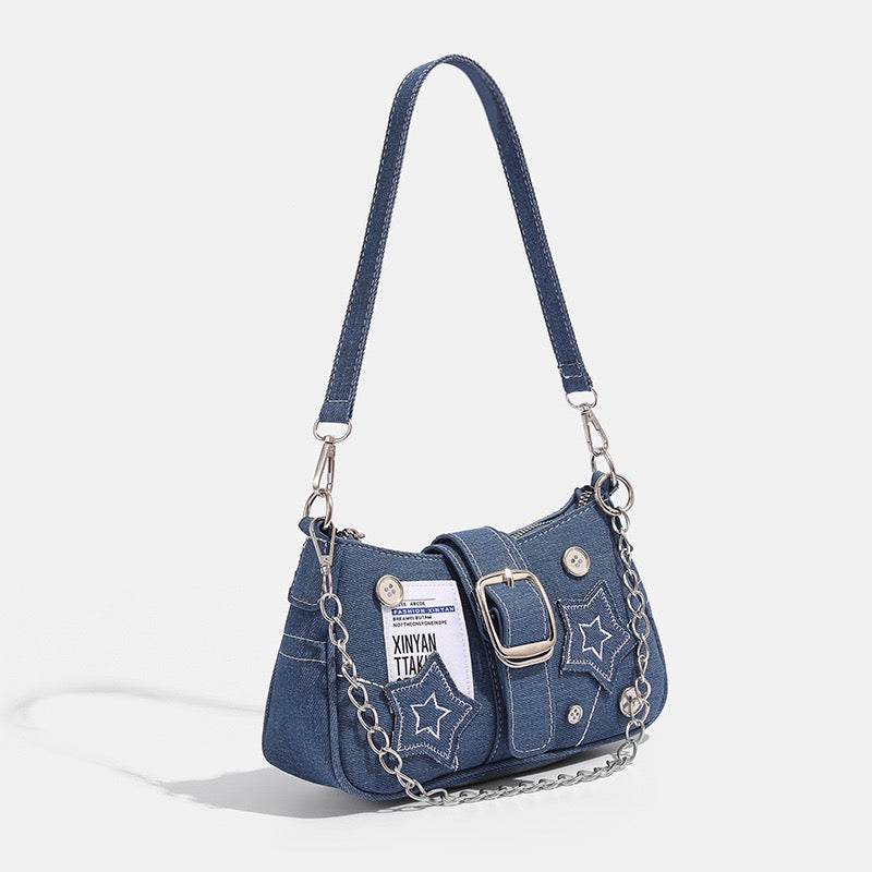 Starry Denim Shoulder Bag
