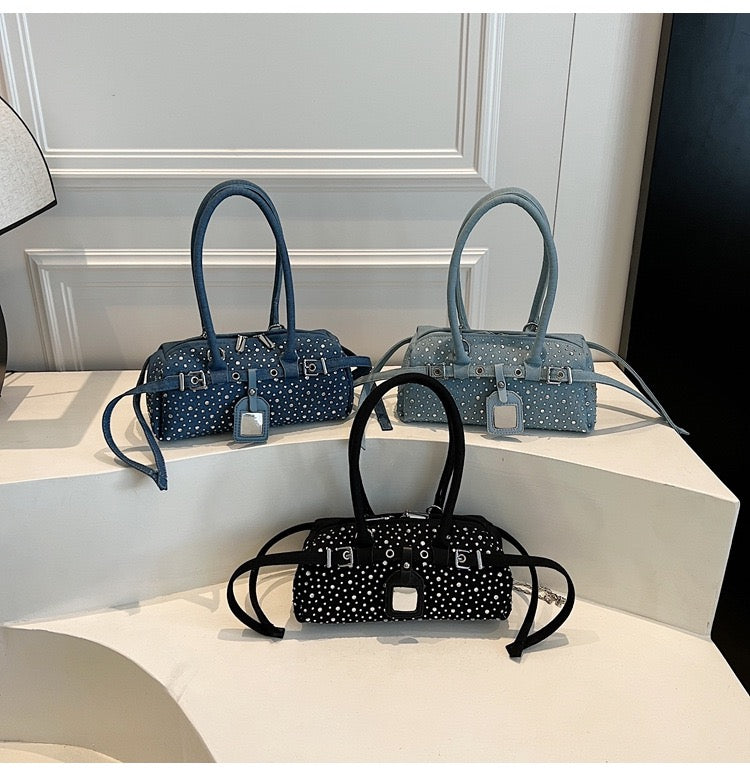 Studded Charm Denim Bag