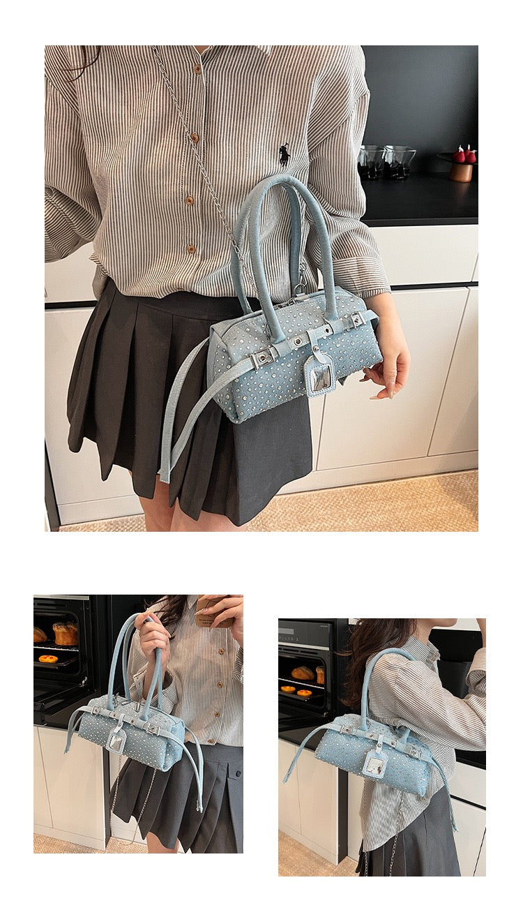 Studded Charm Denim Bag