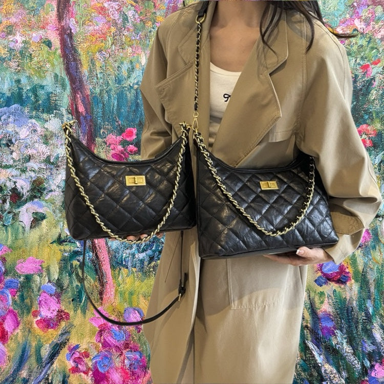Vintage Charm Metal Chain Hobo Bag