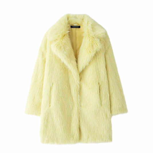 Arctic Whisper Long Fur Coat - Lemon Sorbet