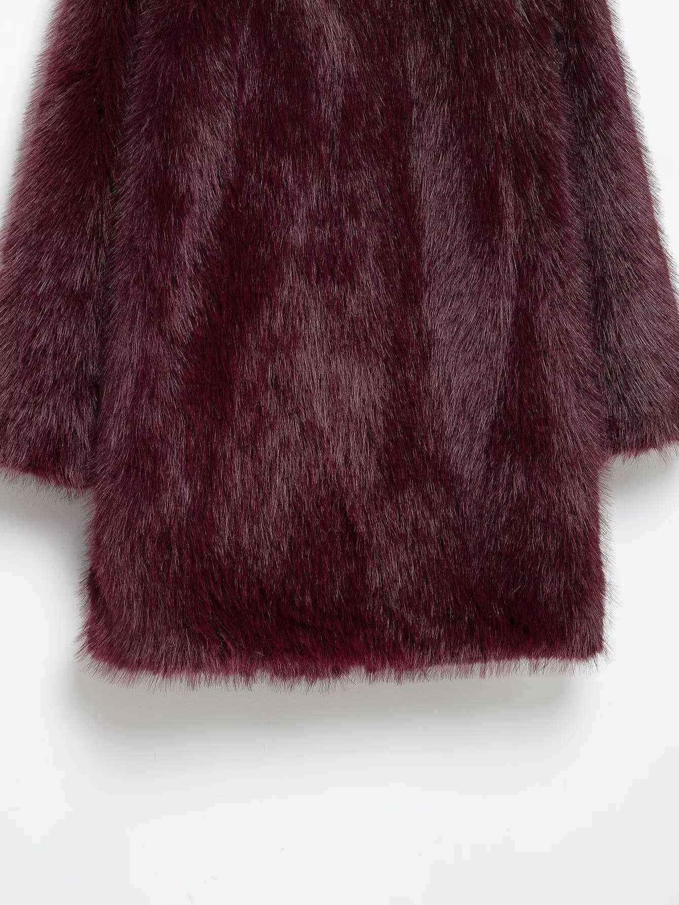 Arctic Whisper Long Fur Coat - Rouge Burgundy