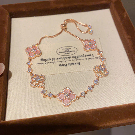 Aurora Clover Bracelet - Rosy Gold Cherry Blossom Pink