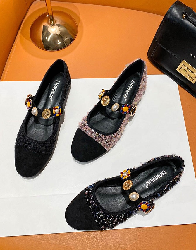 Baroque Gem Mary Jane Flats - Midnight Black