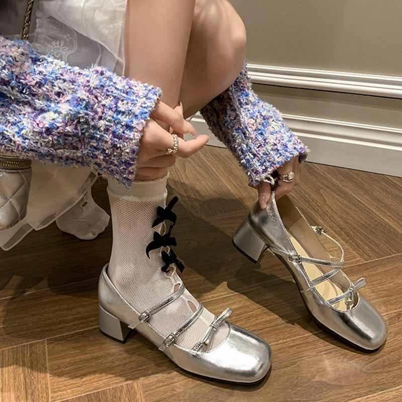 Bow Enchanté Mary Janes - Stardust Silver