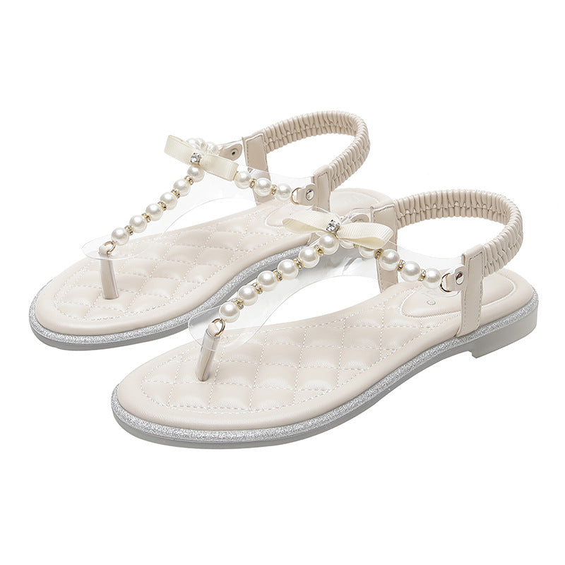 Bow Pearl Sandals - Midnight Black