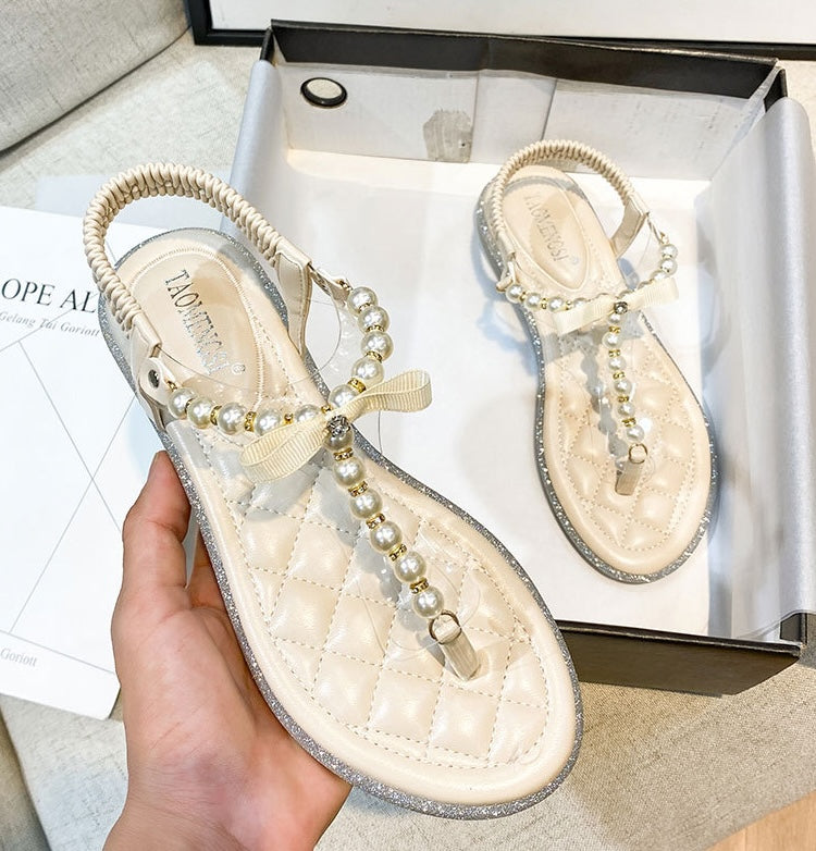 Bow Pearl Sandals - Midnight Black