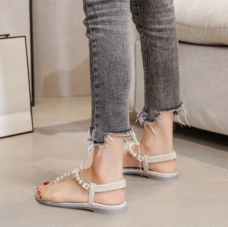 Bow Pearl Sandals - Midnight Black