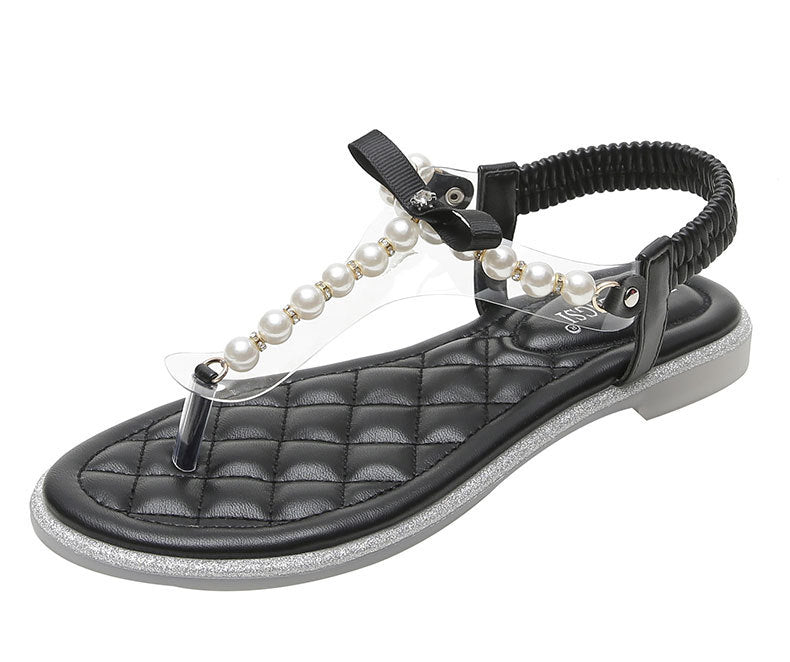 Bow Pearl Sandals - Midnight Black