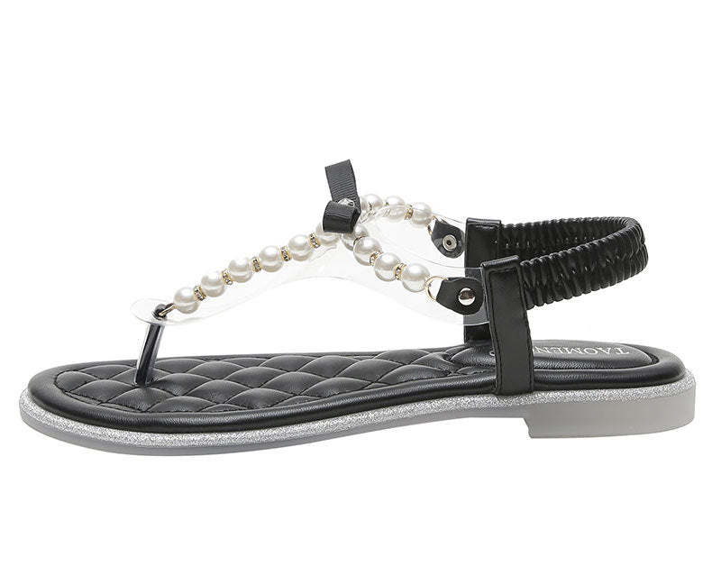 Bow Pearl Sandals - Midnight Black