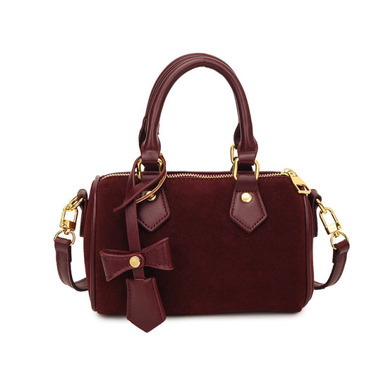 Bow Suede Boston Bag
