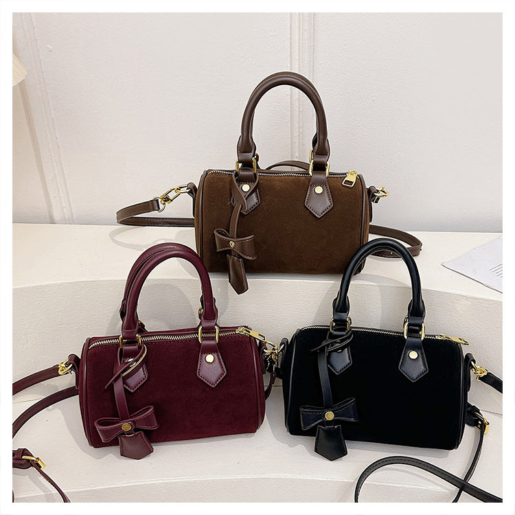 Bow Suede Boston Bag