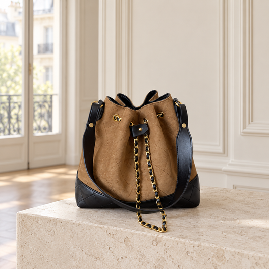 Café Suede Bucket Bag - Caramel Brown