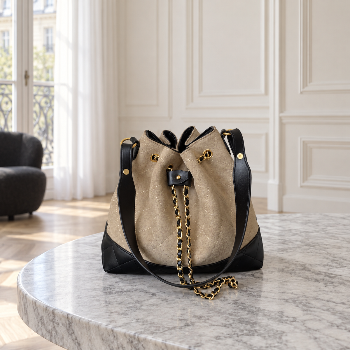 Café Suede Bucket Bag - Espresso Brown