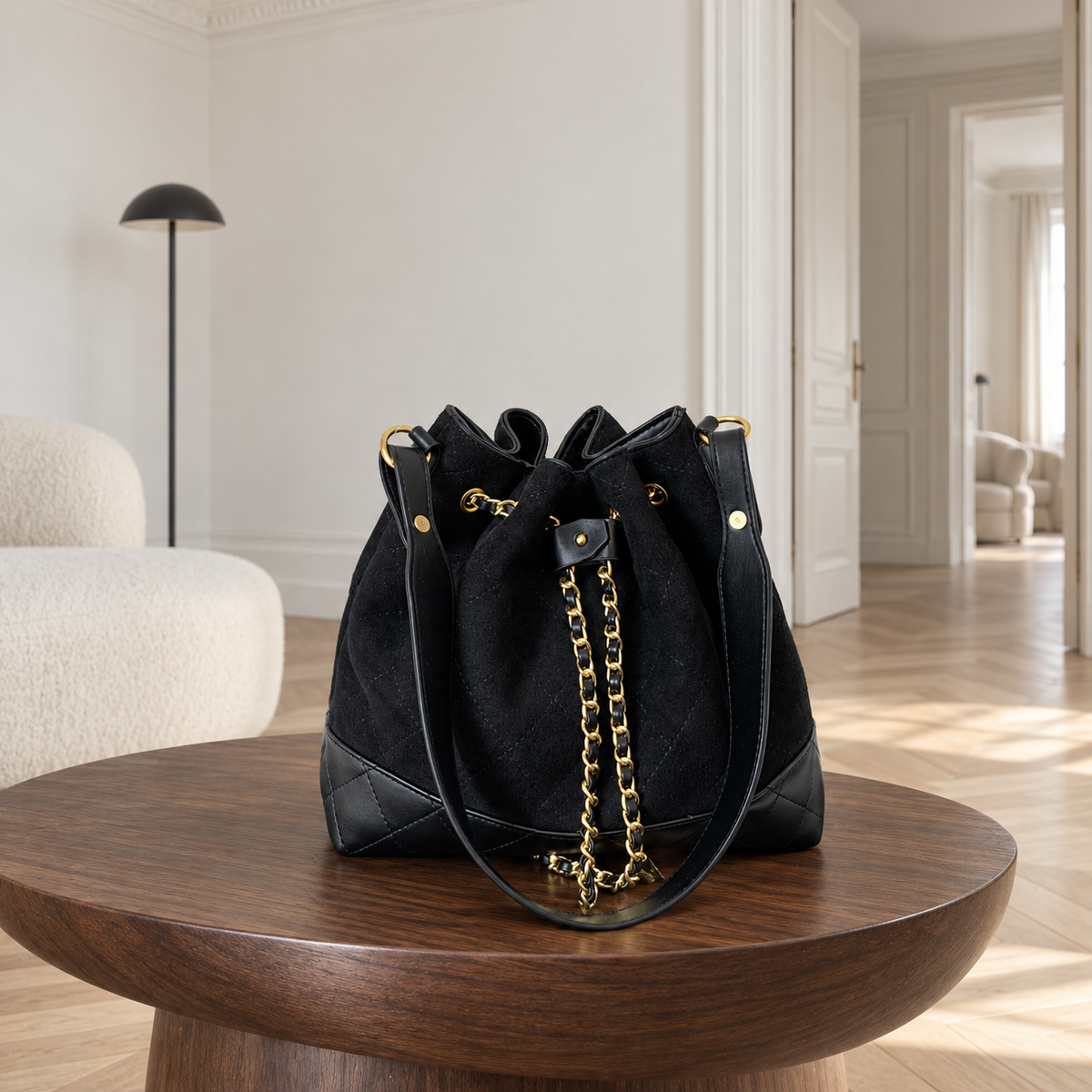 Café Suede Bucket Bag - Espresso Brown