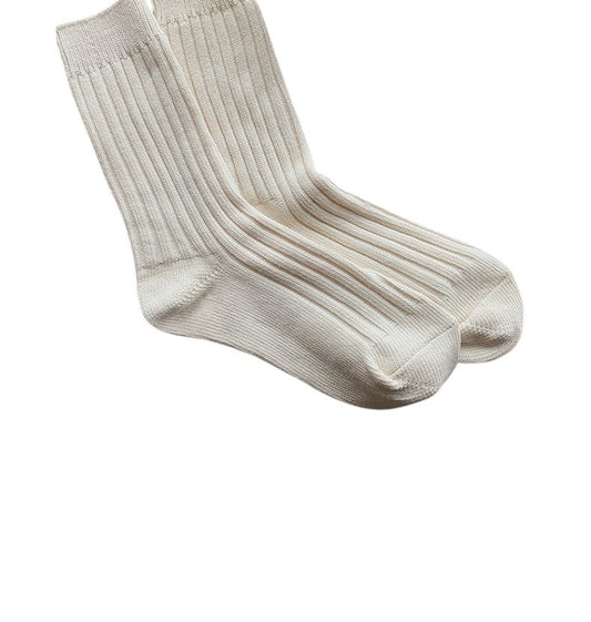 Classic Academia Crew Socks - Blanc Beige