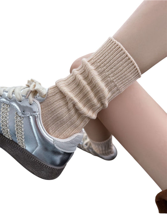 Classic Academia Crew Socks - Cream Beige