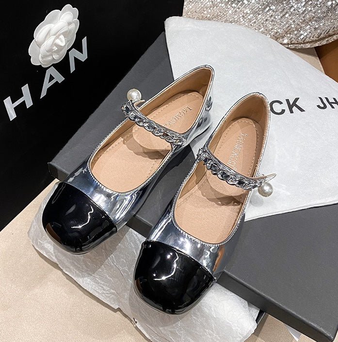 Classic Pearl Mary Janes - Silver Noir