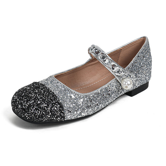 Classic Pearl Mary Janes - Shimmer Silver Noir