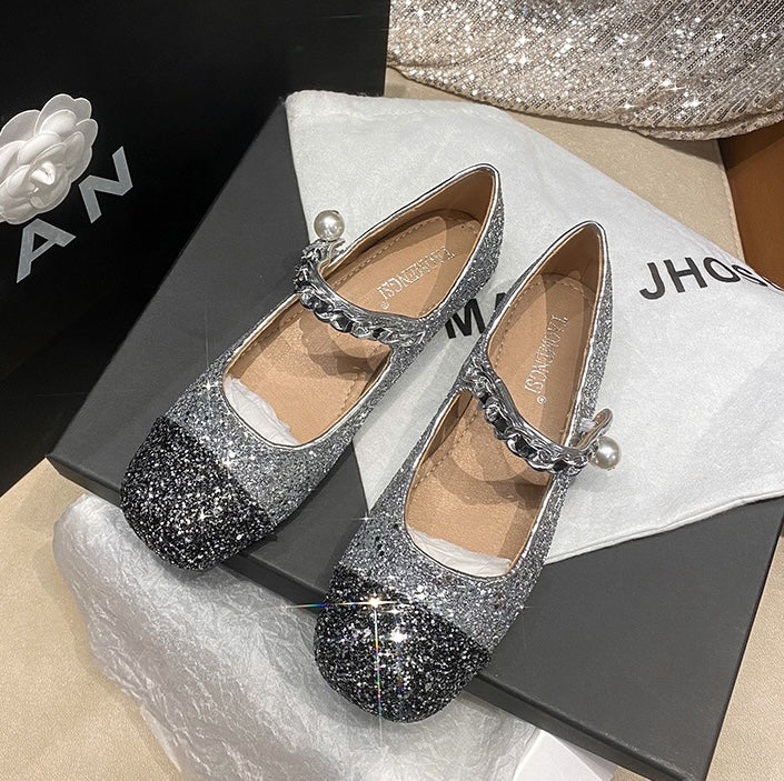 Classic Pearl Mary Janes - Silver Noir