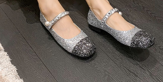 Classic Pearl Mary Janes - Silver Noir