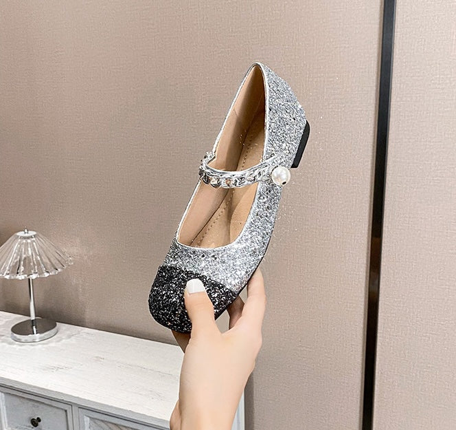 Classic Pearl Mary Janes - Silver Noir