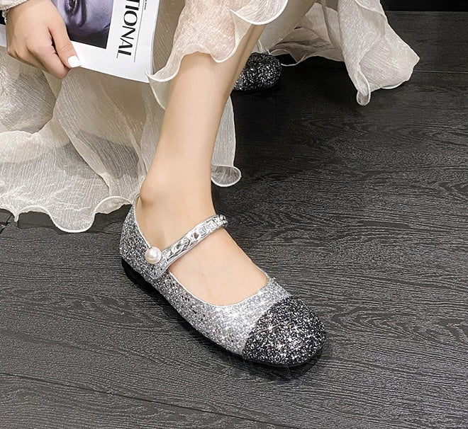 Classic Pearl Mary Janes - Silver Noir