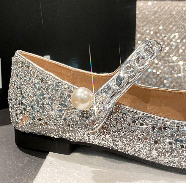 Classic Pearl Mary Janes - Silver Noir