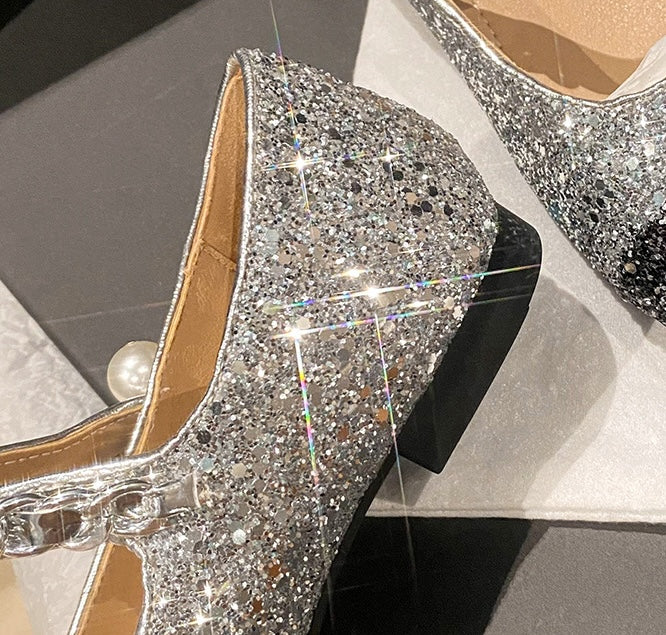 Classic Pearl Mary Janes - Silver Noir