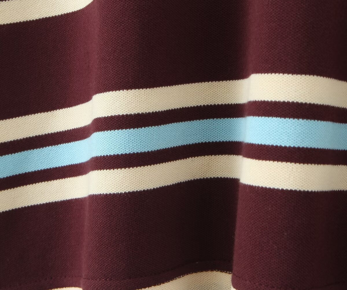 Classic Striped Long Sleeve Polo Top - Mocha Brown