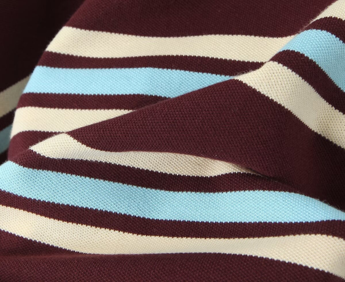 Classic Striped Long Sleeve Polo Top - Mocha Brown