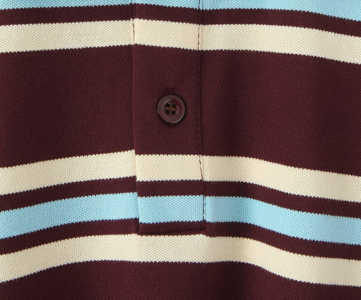Classic Striped Long Sleeve Polo Top - Mocha Brown