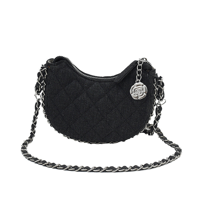 Denim Crescent Moon Bag