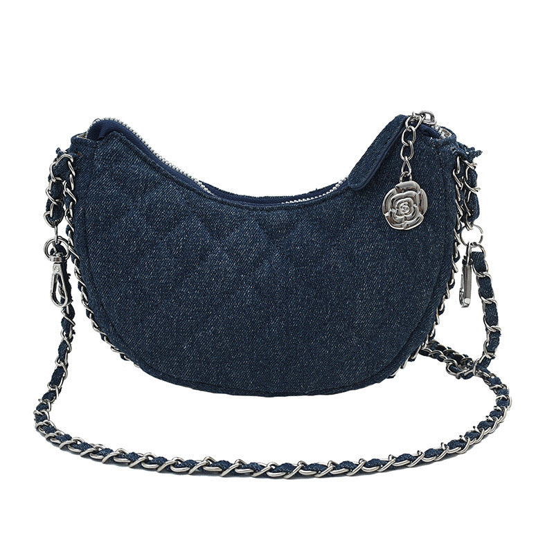 Denim Crescent Moon Bag