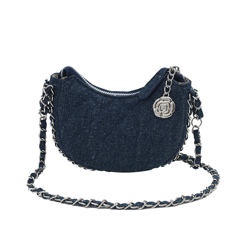 Denim Crescent Moon Bag